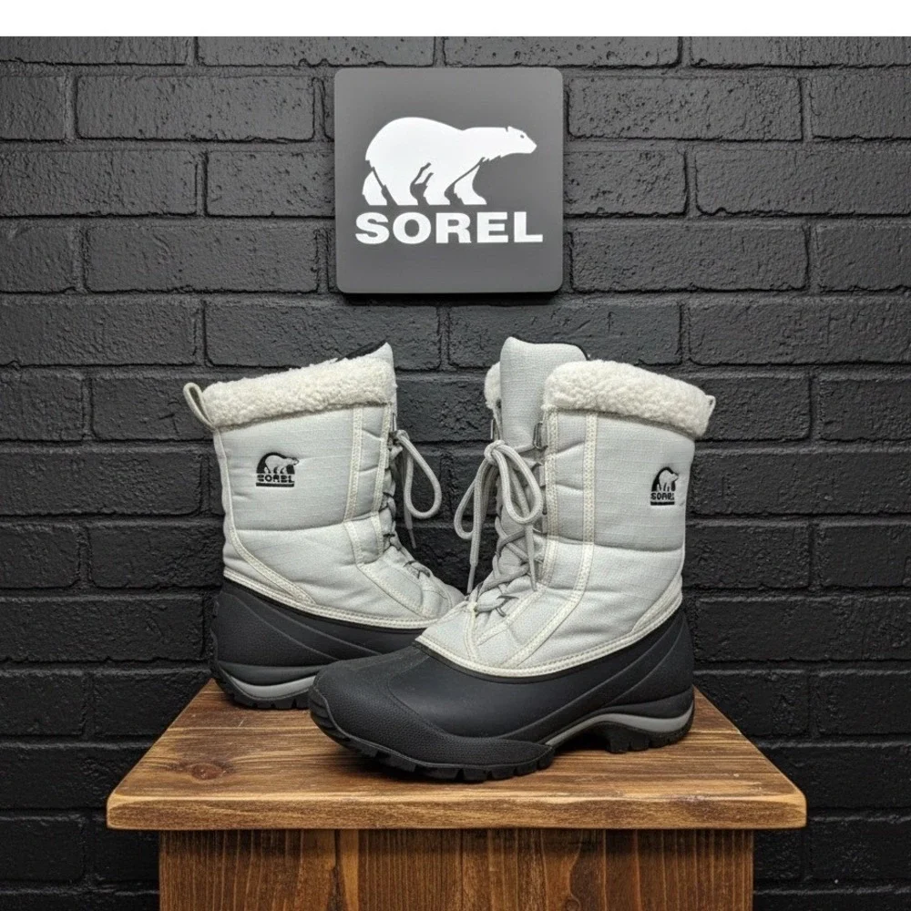 🔥Sorel🖤🩶🖤 Winter Snow waterproof Boots Grey Black Thinsulate ⭐️Likenew 7‎